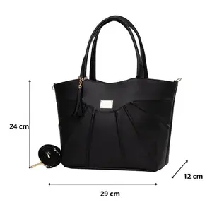 Bolso Tote Casual para Mujer Fana Kaia con Bordado, Forro de Cuero PU, Cierre Abierto, Color Negro, Bolso de Hombro a la Moda - Product Image 3