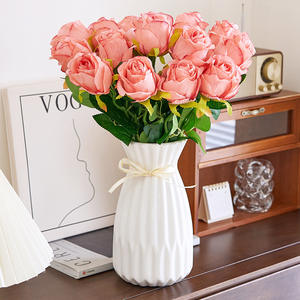 Ramo de Rosas Artificiales de Seda, Rosa Oscuro, Rosa Claro, Alta Simulación, Decoración para Bodas y Hogar - Product Image 2