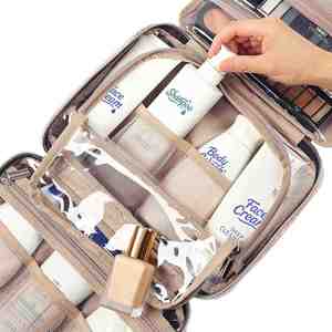 Large Capacity Hanging for Bag Women PU Zipper Quilted Travel <b>Makeup</b> <b>Organizer</b> Waterproof Cosmetic <b>Case</b> Dry Wet Separation - Product Image 5