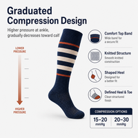 Chaussettes de compression personnalisées à rayures, hauteur genou, 15-20 20-30 mmHg, chaussettes de soutien athlétique, motif jacquard, OEM ODM, marque privée