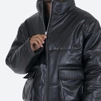 Veste d'hiver matelassée en cuir écologique grande taille pour homme, coupe courte, style streetwear, réversible, pour l'extérieur
