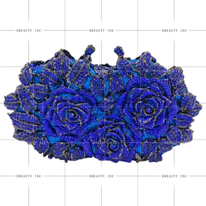 Women Luxury 3D Floral Rhinestone <b>Clutch</b> Evening Bag Gold Chain Strap Sparkling Rose Crystal Handbag for Night Out - Product Image 5
