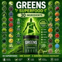 Polvo de Superalimentos Verdes OEM, 30 Ingredientes, Espirulina, Chlorella, Pasto de Trigo, Enzimas Probióticas, Venta al por Mayor, Vegano