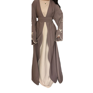 Custom Abaya Kimono Breathable Polyester Muslim Dress <b>Kaftan</b> for Ramadan Eid Mubarak Dubai Turkey Islam Bowknot Design - Product Image 3