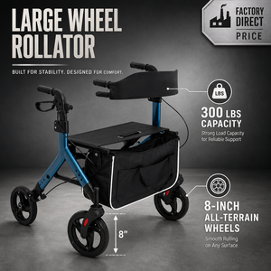 8 inch grote wielen <span class=keywords><strong>rollator</strong></span> met zitting, opvouwbare aluminium mobiliteitshulp voor senioren, draagvermogen 300 lbs - Product Image 2