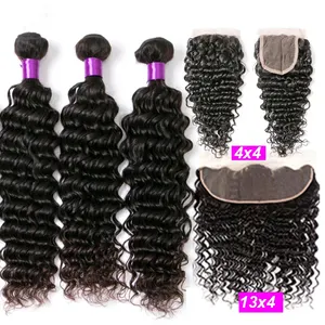 12a Bundel Rambut Perawan Peru Mentah 100% Pemanjangan Rambut Manusia dengan Frontal Grosir Selaras Vendor Rambut Perawan - Product Image 3