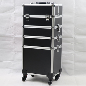 Estuche de maquillaje enrollable 4 en 1, carrito de aluminio Bloqueable, <span class=keywords><strong>Maleta</strong></span> cosmética, ruedas, caja de maquillaje negra <span class=keywords><strong>para</strong></span> tatuador, <span class=keywords><strong>manicurista</strong></span> - Product Image 2
