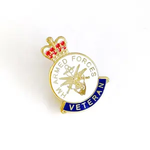 Логотип на заказ, сувенирные значки Veteran, металлические эмалированные значки Crown