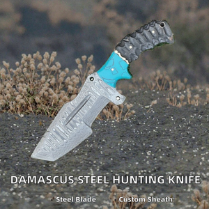 Couteau à lame fixe en acier Damas personnalisé, pointe tombante, bois |   Chasse en plein air OEM |   Fournisseur en gros d'usine, fournisseur B2B en vrac, couteaux AR - Product Image 2