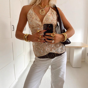 Hot Sale <strong>Sequin</strong> Embroidery Cami <strong>Top</strong> Women Sexy Sleeveless <strong>Top</strong> Sparkling Glamorous Club Party Wear Vest - Product Image 3