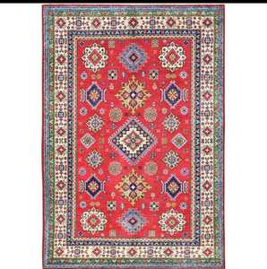 Tapis en laine kazak rouge impérial noué à la main Design abstrait géométrique Coton doux pour un exercice confortable Décorations de salon - Product Image 1