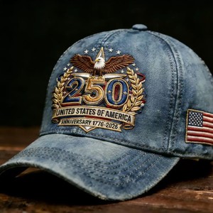 Cappello da Baseball da Uomo a 6 Pannelli in Cotone Lavato 100% con Stampa Commemorativa Aquila 250° Anniversario 1776-2026 - Edizione Transfrontaliera - Product Image 2
