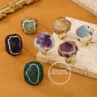 Bague ajustable pour femme, bijoux fantaisie, nouvelle collection, aquamarine, fluorite arc-en-ciel, pierre brute, pour femmes et filles, usage quotidien