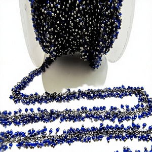 Blue Sapphire Quartz Rondelle Beaded Chain 2mm Size Plain Smooth <b>Wire</b> Wrapped Cluster Grape Chain - Product Image 1
