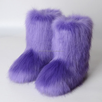 Bottes en cuir antidérapantes à la mode pour femmes avec plateforme en peluche douce Bottes de neige en fausse fourrure Bottes moelleuses pour les fêtes
