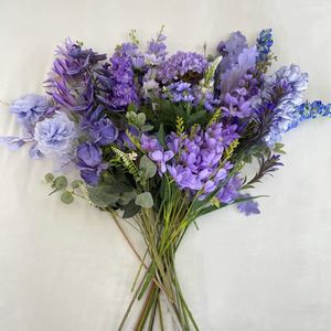 LO-589 Serie di Fiori Artificiali Blu e Viola, Fiori Finti di Spigolo e Lavanda per Decorazioni Matrimoniali e Domestiche - Product Image 3