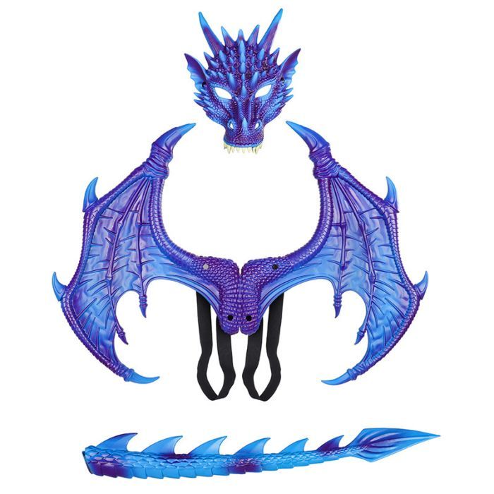 Kids Dragon Wings & Tail Costume - Halloween Dress Up, PU Foam, Adjustable, For Children & Teens