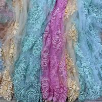 Tissu brodé de sequins multicolores de luxe, tissu brodé en maille avec perles, tulle, 100% polyester pour vêtements et accessoires