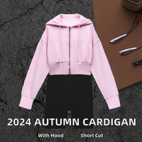 2024 automne à la mode Version coréenne femmes à manches longues Cardigan velours tissu à capuche courte fermeture éclair décontracté tricoté Anti-boulochage