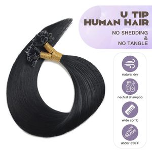 Extensions de cheveux naturels non-Remy à double trame, à pointe en U, en kératine, noir jais, 14 pouces, 50 mèches, 40G - Product Image 6