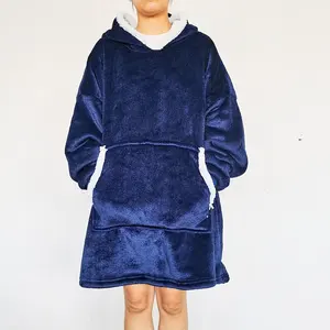 Selimut Hoodie Longgar Nyaman Flanel Sherpa Hoodie Wearable Sweatshirt Selimut Bertudung dengan Lengan