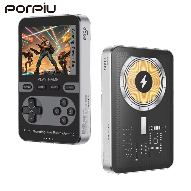 15W Retro Gaming Handheld Console for Magnetic Wireless PD 22.5W Fast Charging On-the-Go Power Bank for Mobile Entertainment
