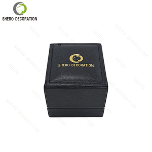 Luxury Black PU Leather <b>Ring</b> <b>Box</b> Square Velvet Lined Jewelry Gift <b>Box</b> for Wedding Engagement with Custom Gold Logo - Product Image 2