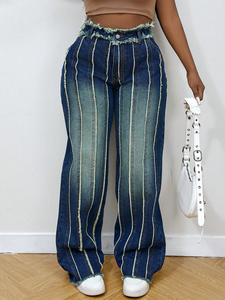 2025 nouveau <span class=keywords><strong>jean</strong></span> en Denim personnalisé Baggy épissage multicouche lavé teint pantalon en Denim à jambes larges - Product Image 3