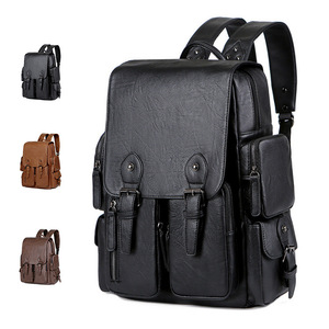 In Voorraad Heren Vintage Pu Lederen <span class=keywords><strong>Laptop</strong></span> Rugzak Grote Capaciteit Reisboekentas Zakelijke Werktas Voor Fietsen Wandelen Kamperen - Product Image 1
