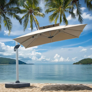 Moderno Aluminio Exterior Solar LED Paraguas 1,5 m Inclinación Playa Base Incluida Plegable Impermeable Tela Muebles de Exterior para Jardín - Product Image 4