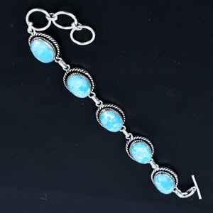 Handmade Women's Luxury 925 <b>Silver</b> <b>Charm</b> <b>Bracelet</b> with Larimar Gemstone Adjustable Birthstone Jewelry for Parties or Gifts - Product Image 1