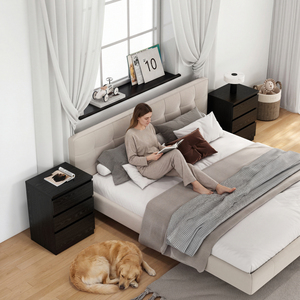 Black Nightstand With 3 <b>Drawers</b> Set Of 2 Handle Free Design Thickened Top Plate <b>Small</b> Side Table For Bedroom Storage - Product Image 3