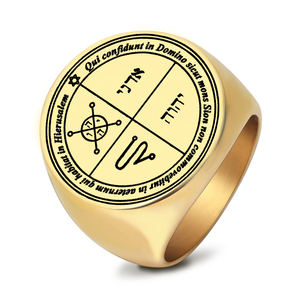 Anillo de Acero Inoxidable R136, Pantaculón de Júpiter, para que los Espíritus de Júpiter le obreñigan, Defiende y Protege al Mago, Joyería - Product Image 1