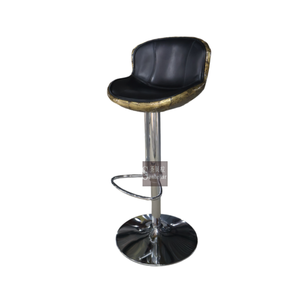 OEM ODM Tabourets de bar industriels en cuir véritable noir antique à dossier en laiton pour cuisine Chaise haute pivotante de luxe pour îlot de cuisine - Product Image 2