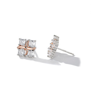Stud Earrings S925 Silver Two Tone Four Diamond Geometric Design For Men And Women - Product Image 2