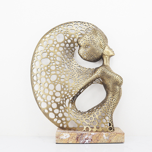 Statue de Femme Abstraite en Laiton Antique Ajoure, Sculptée à la Main, sur Socle en Marbre, Style Moderne et Luxueux, pour Décoration d'Intérieur, <span class=keywords><strong>Art</strong></span> ou Cadeau - Product Image 4