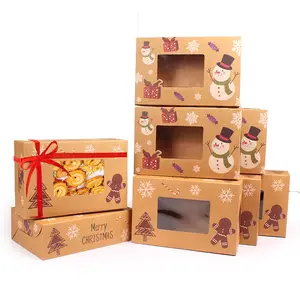 Confezione regalo di biscotti di natale creativi confezione regalo di pasticceria Candy Food Window Show Box biscotti per torte da forno scatola per Pizza in carta marrone