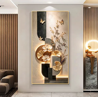 Peinture décorative moderne de luxe léger pour couloir, avec cadre doré, design abstrait, art mural pour la maison