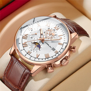 CRRJU/Kajun jam tangan kuarsa pria, arloji Ultra tipis tali kulit tahan air multifungsi kalender Analog Dial Display modis - Product Image 2