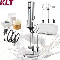 Mousseur à lait électrique USB personnalisé rechargeable, mousseur à lait en acier inoxydable, mousseur à café avec 3 mélangeurs, 3 vitesses