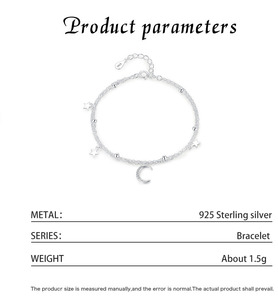 925 Silver Star Moon Silver Tone Star Moon Double Layer <b>Bracelet</b> <b>Adjustable</b> Celestial Charm Chain <b>Bracelet</b> - Product Image 2