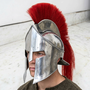 Casque Spartan Médiéval CH KING 300 LEONIDAS en Laiton Poli avec Plumes, Gravure Imprimée, Fait Main, Taille Adulte, pour Fête d'Anniversaire Thème Art - Product Image 1