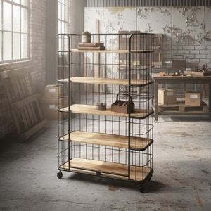 Industrial Solid Wood <b>Bookshelf</b> with Wheels | Vintage Handmade <b>Bookcase</b> for Living Room Home Furniture Antique Design - Product Image 1