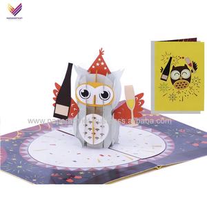 Carte de vœux hibou 3D faite à la main en papier artistique avec dorure métallique, vernissage mat, impression offset couleur personnalisée PAV pour événements spéciaux - Product Image 5