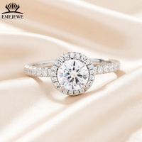 EMEJEWE Bague Éternité Halo en Argent 925 avec Moissanite 1 carat, Sertissage à Griffes, Bande Lisse Polie, pour Mariage, Anniversaire, Usage Quotidien