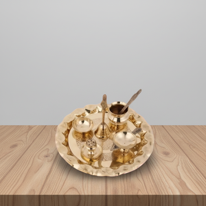 Thali traditionnel en laiton artisanal plaqué or, articles décoratifs pour les mariages, les festivals et la décoration intérieure - Product Image 3