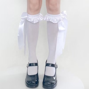 Chaussettes longues en satin et dentelle à nœud papillon pour fille, style Little Red Book, pure et désirable - Product Image 4