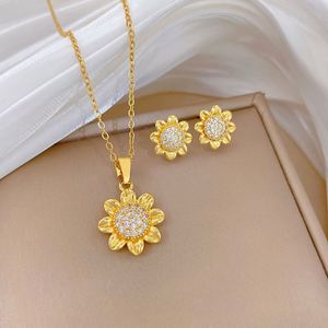 Jewelry Set Sparkling Zircon Sunflower Necklace Stud Earrings for Women Girls Gold Color Stainless Steel <b>Chain</b> Jewelry Set Gifts - Product Image 1
