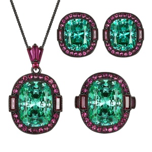 Conjunto de Joyería Ecológica de Cobre con Baño de Oro Negro, con Circonita Cúbica Verde Paraíba de 12*16-10*12mm, para Uso Diario - Product Image 1