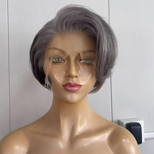 Pelucas brasileñas de <span class=keywords><strong>corte</strong></span> Pixie <span class=keywords><strong>con</strong></span> <span class=keywords><strong>flequillo</strong></span>, pelucas de cabello humano de encaje transparente para mujeres, <span class=keywords><strong>Bob</strong></span> Pixie corto, pelucas <span class=keywords><strong>con</strong></span> reflejos grises, cabello humano - Product Image 1